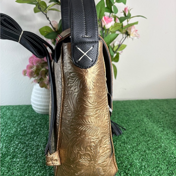Handmade Mexican Tooled Leather Backpack - Hand Painted Hummingbird Design